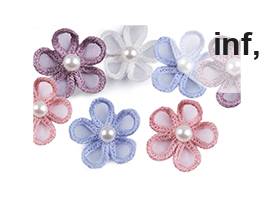 Flori din organza cu perlă, Ø2,5 cm